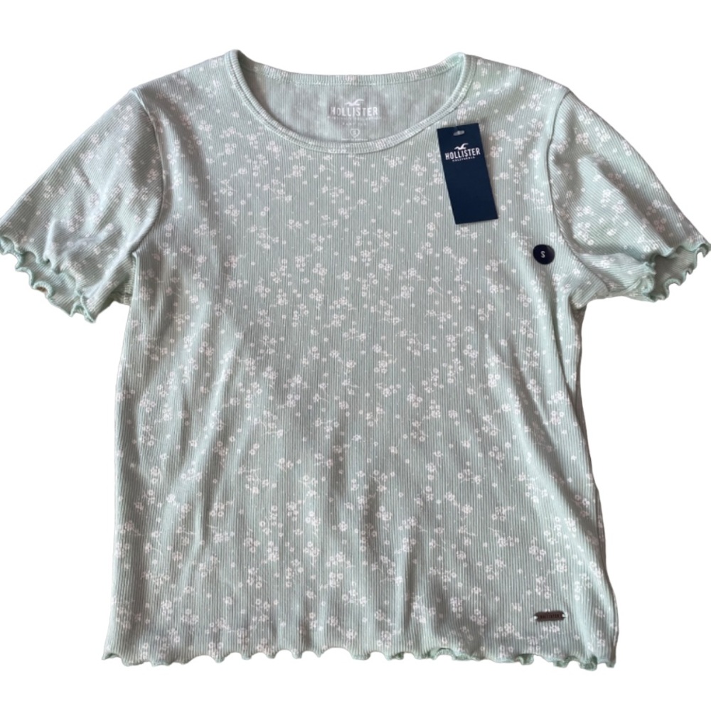 Hollister Light Green Floral Baby Tee